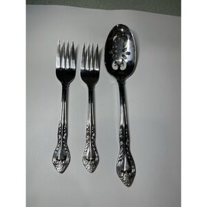 Wallace 18/10 Stainless Flatware Sophie Pattern Large‎ Serving Spoon And 2 Forks